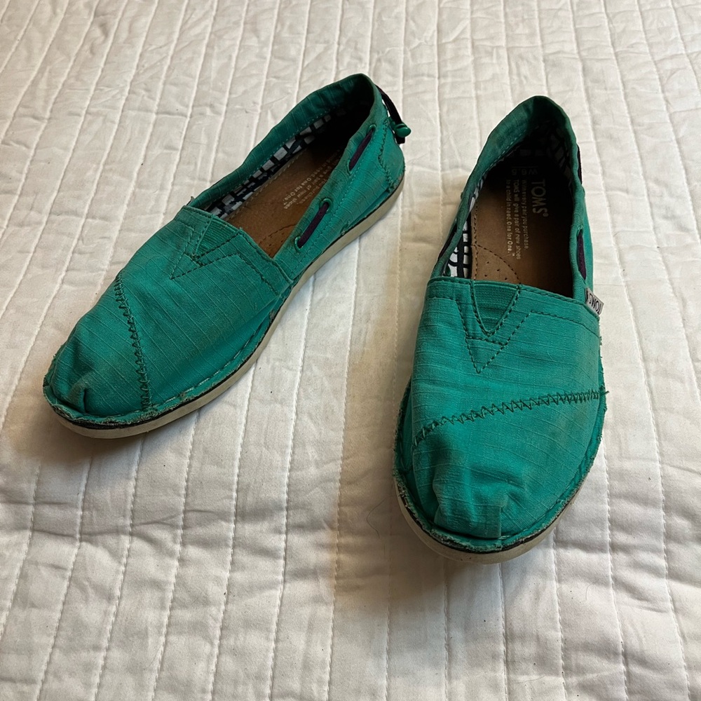 Toms teal green loafers